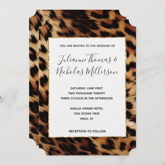 Chic Brown Cream Leopard Wedding Invitation (Front/Back)