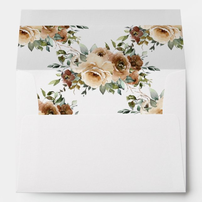Chic Brown Cream Roses Fall Floral Greenery A7  Envelope (Back (Bottom))