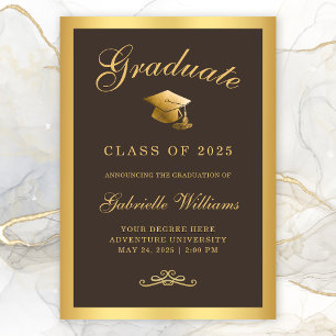 Chic Brown Gold Frame Script Graduation Announcement
