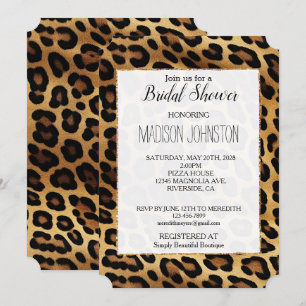 Chic Brown Gold Leopard Wedding Bridal Shower Invitation