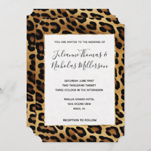 Chic Brown Gold Leopard Wedding Invitation