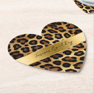 Chic Brown Gold Leopard Wedding Paper Coaster