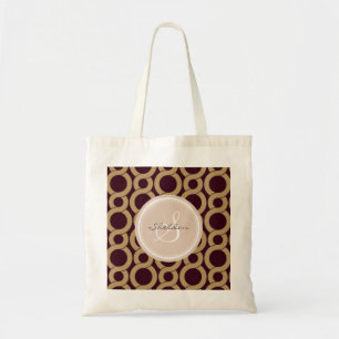 Chic brown interlocking circle pattern monogram tote bag