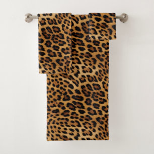 Chic Brown Leopard Print Bath Towel Set