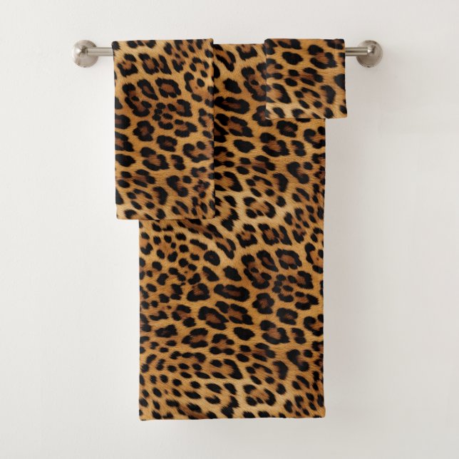 Chic Brown Leopard Print Bath Towel Set (Insitu)