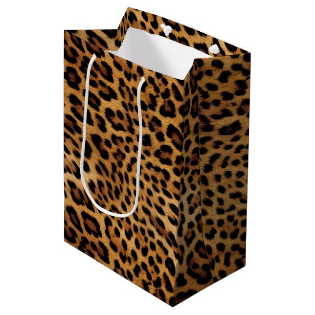 Chic Brown Leopard Print Medium Gift Bag (Front Angled)