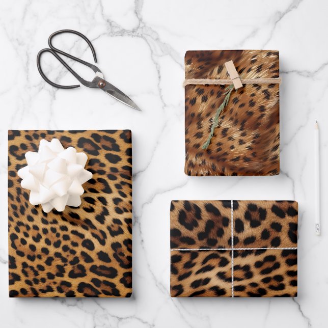 Chic Brown Leopard Print Wrapping Paper Sheet (Front)
