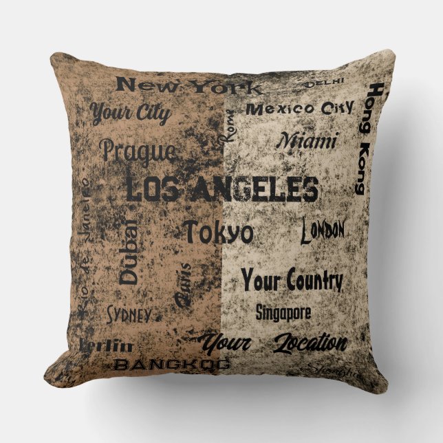chic brown rustic mega cities of the world  cushion (Front)