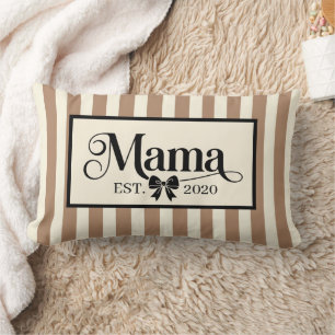Chic Brown Striped Custom Mama Keepsake Lumbar Cushion