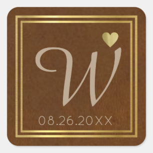 chic brown wedding family initial monogram  square sticker