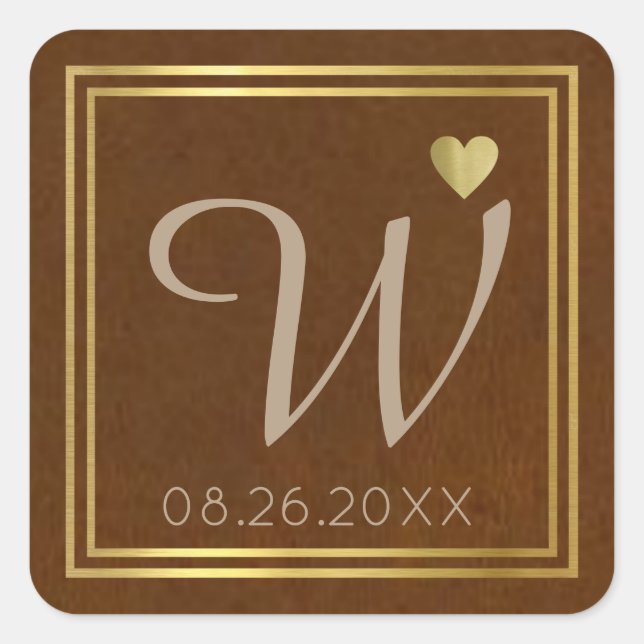 chic brown wedding family initial monogram  square sticker (Front)
