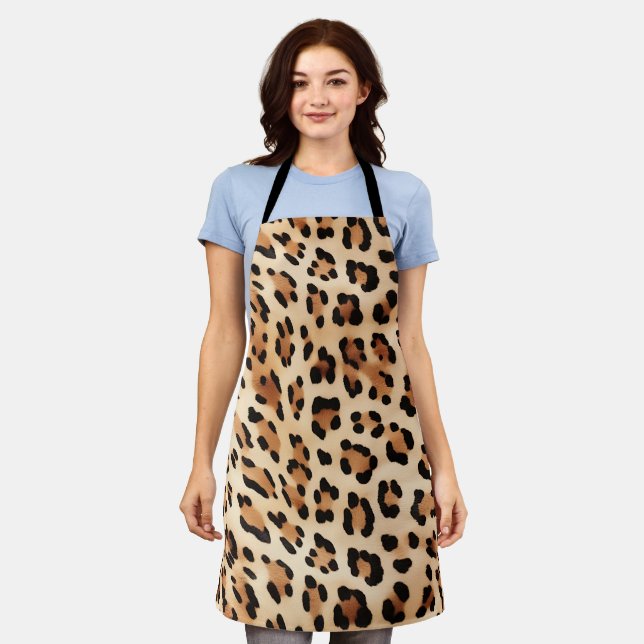 Chic Brown White Leopard Print Apron (Worn)