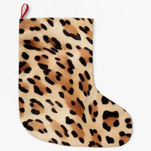 Chic Brown White Leopard Print Large Christmas Stocking