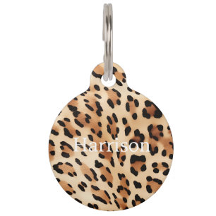 Chic Brown White Leopard Print Pet Tag
