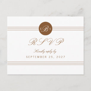 Chic Brown White Monogram Response RSVP Postcard