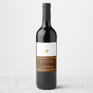 chic brownish love heart classy elegant wedding wine label