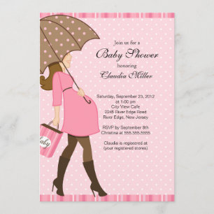 Chic Brunette Pregnant Mum Baby Shower Invitation