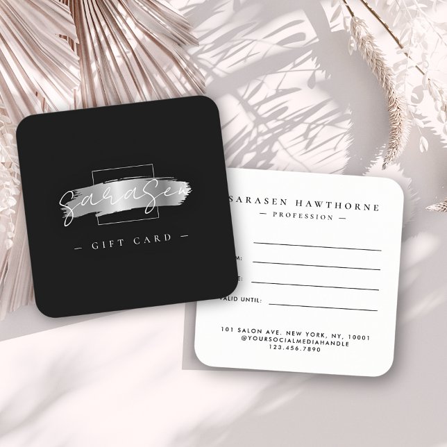 Chic Brush Stroke Black Faux Silver Gift Card (Creator Uploaded)