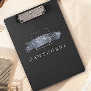 Chic Brush Stroke Black Faux Silver Grey Monogram Clipboard