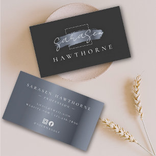 Chic Brush Stroke Faux Dark Silver Elegant Black Business Card