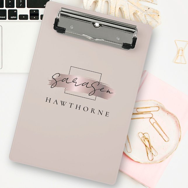 Chic Brush Stroke Faux Rose Gold Elegant Monogram Mini Clipboard (Creator Uploaded)