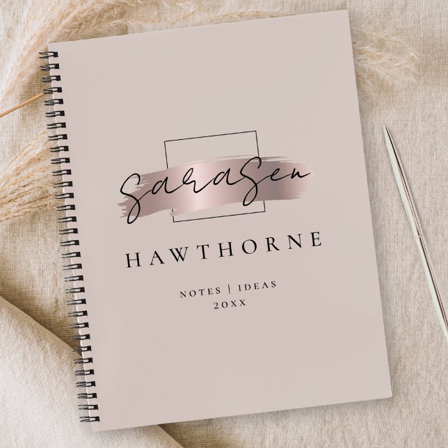Chic Brush Stroke Faux Rose Gold Elegant Monogram Notebook (Creator Uploaded)