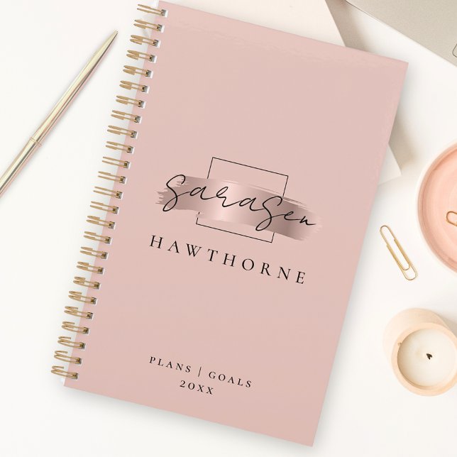 Chic Brush Stroke Faux Rose Gold Elegant Monogram Planner (Creator Uploaded)