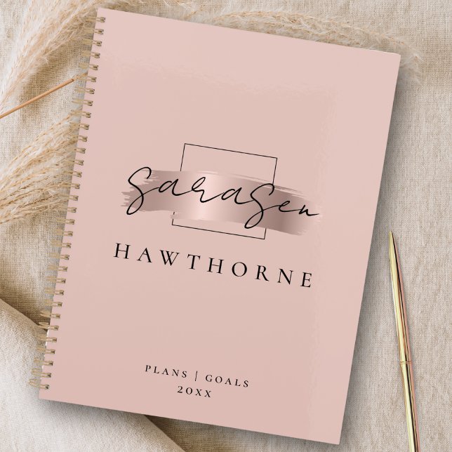 Chic Brush Stroke Faux Rose Gold Elegant Monogram Planner (Creator Uploaded)