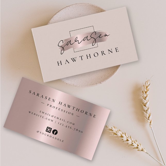 Chic Brush Stroke Faux Rose Gold Neutral Rose Business Card (Creator Uploaded)