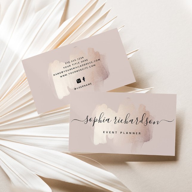 Chic Brush Stroke | Faux Rose Gold on Neutral Rose Business Card (Creator Uploaded)
