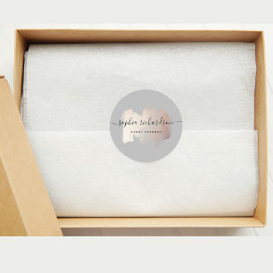 Chic Brush Stroke Faux Rose Gold on Soft Grey Classic Round Sticker