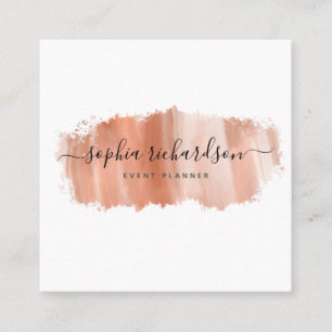Chic Brush Stroke Faux Rose Gold on White Square Business Card
