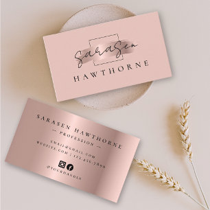 Chic Brush Stroke Faux Rose Gold Social Media Icon Business Card