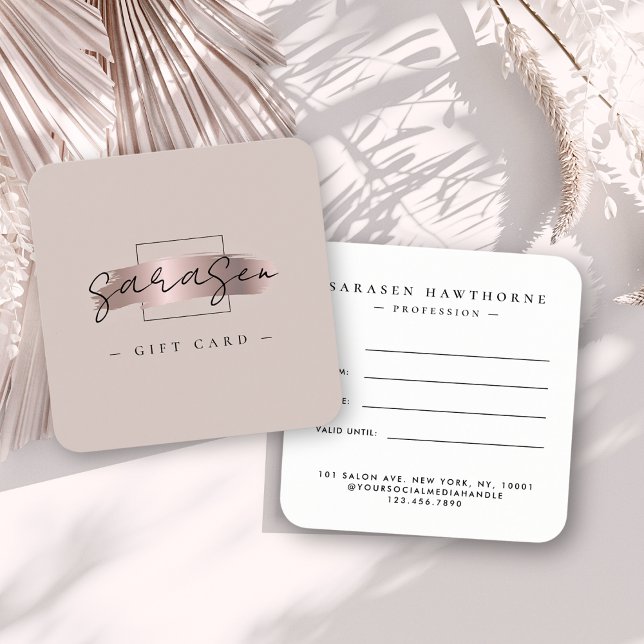 Chic Brush Stroke Rose Gold Gift Certificate Card (Creator Uploaded)