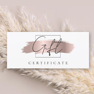 Chic Brush Stroke Rose Gold Gift Certificate Card