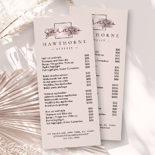 Chic Brush Stroke Salon Price List Service Elegant Rack Card