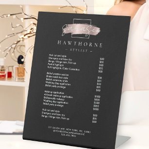 Chic Brush Stroke Salon Price List Services Black Pedestal Sign