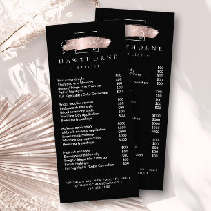 Chic Brush Stroke Salon Price List Services Black Rack Card