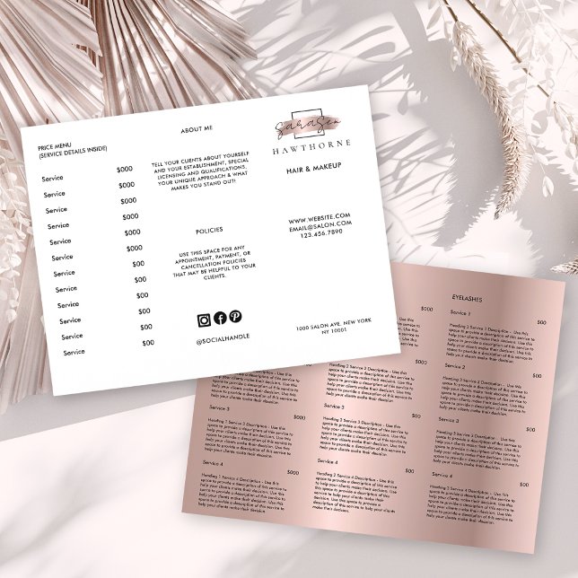 Chic Brush Stroke Salon Price List Services Menu (Creator Uploaded)