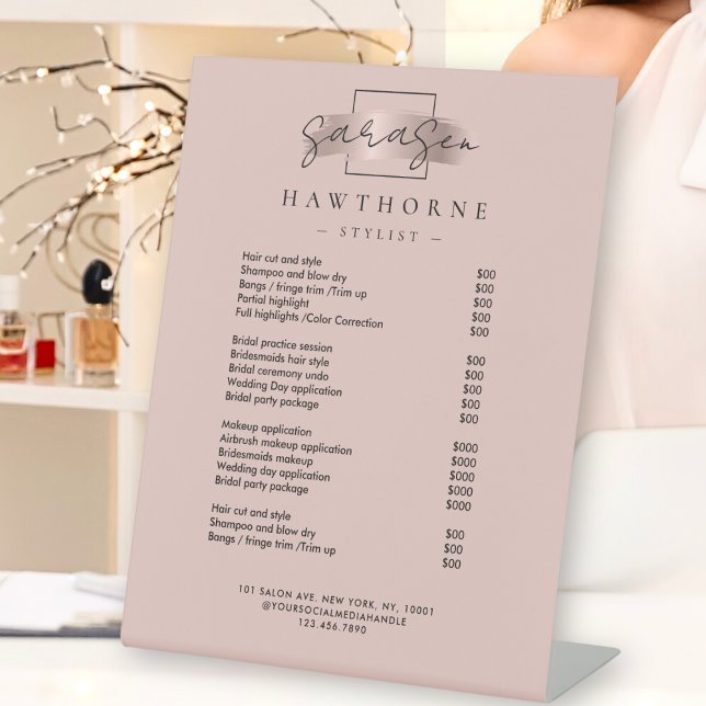 Chic Brush Stroke Salon Price List Services Modern Pedestal Sign (Creator Uploaded)