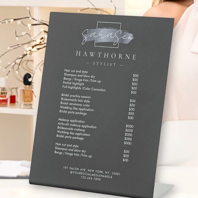 Chic Brush Stroke Salon Price List Services Modern Pedestal Sign (Creator Uploaded)