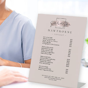 Chic Brush Stroke Salon Price List Services Modern Pedestal Sign