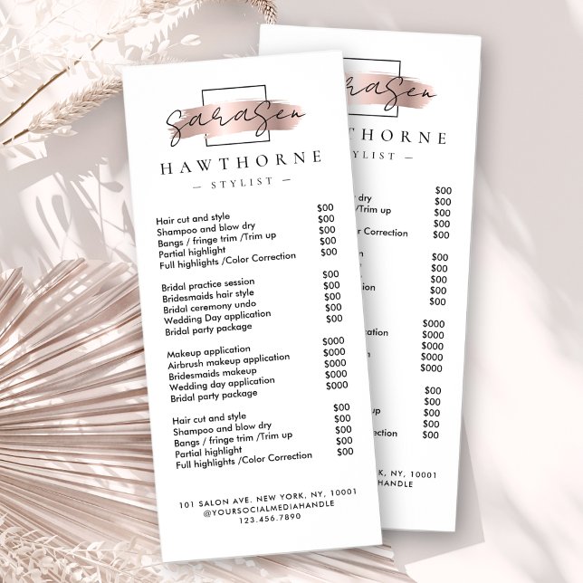 Chic Brush Stroke Salon Price List Services Modern Rack Card (Creator Uploaded)