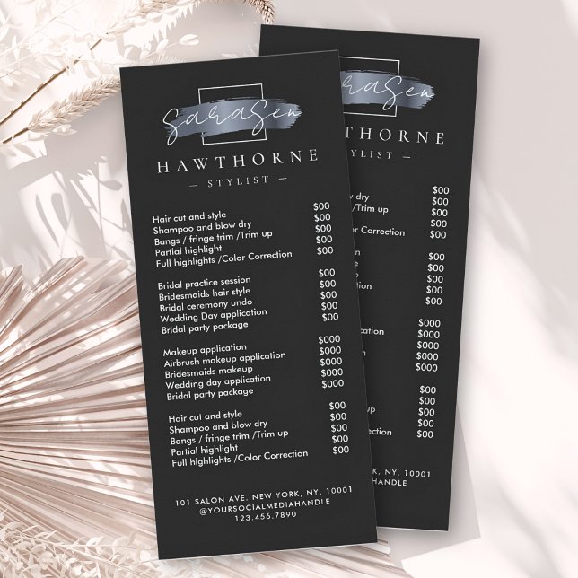 Chic Brush Stroke Salon Price List Services Modern Rack Card (Creator Uploaded)