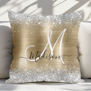 Chic brushed metal gold silver faux glitter cushion