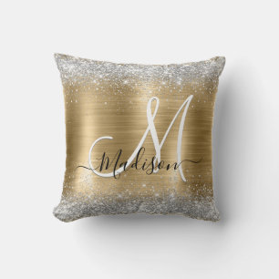 Chic brushed metal gold silver faux glitter cushion