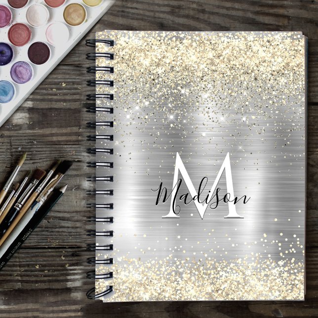 Chic brushed metal silver gold faux glitter notebook (Creator Uploaded)