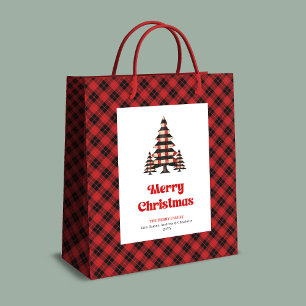 Chic buffalo plaid Christmas gift bag editable 