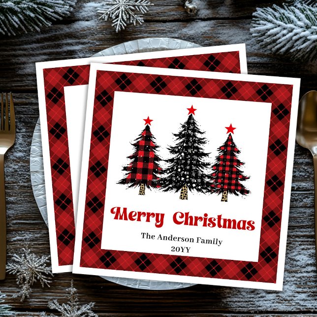 Chic Buffalo Plaid Tree Christmas Napkins (Chic Buffalo Plaid Tree Christmas Napkin)