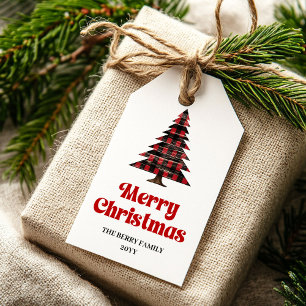 Chic buffalo tree gift tag red green holiday joy